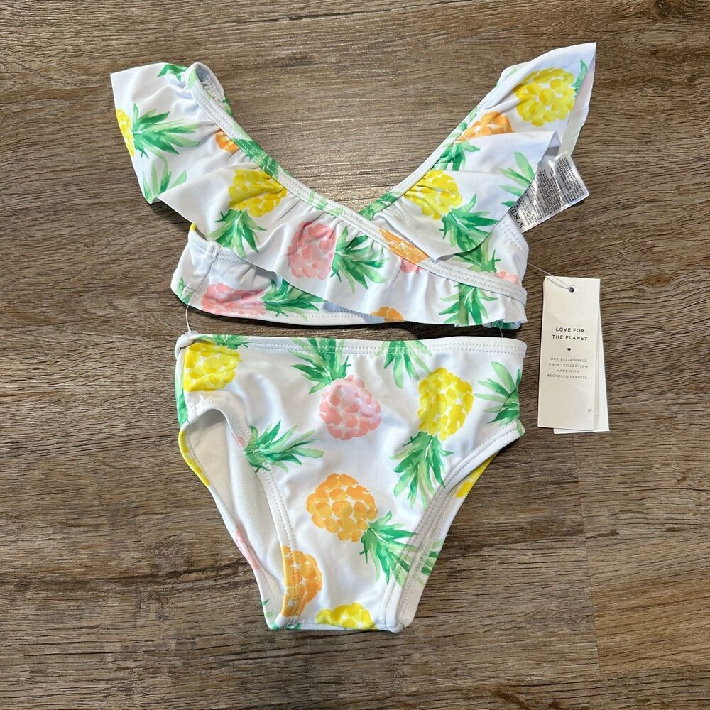 NWT Janie and Jack Girls 12-18 Swimsuit Pineapple 2 Piece Ruffle Swim Pink